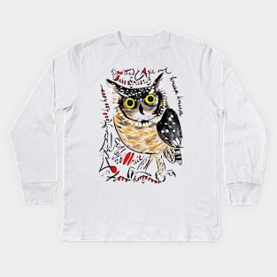 Spotted Eagle Owl, Bubo africanus, Gevlekte Ooruil Kids Long Sleeve T-Shirt